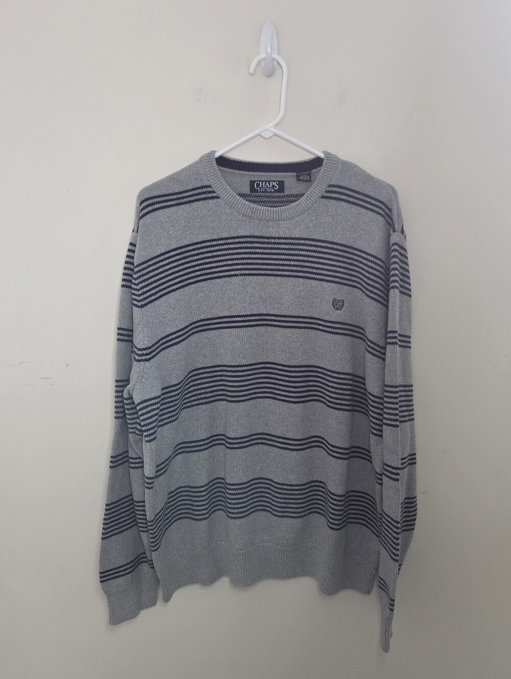 Men's Chaps Grey Striped Crew Neck Sweater Size XXL